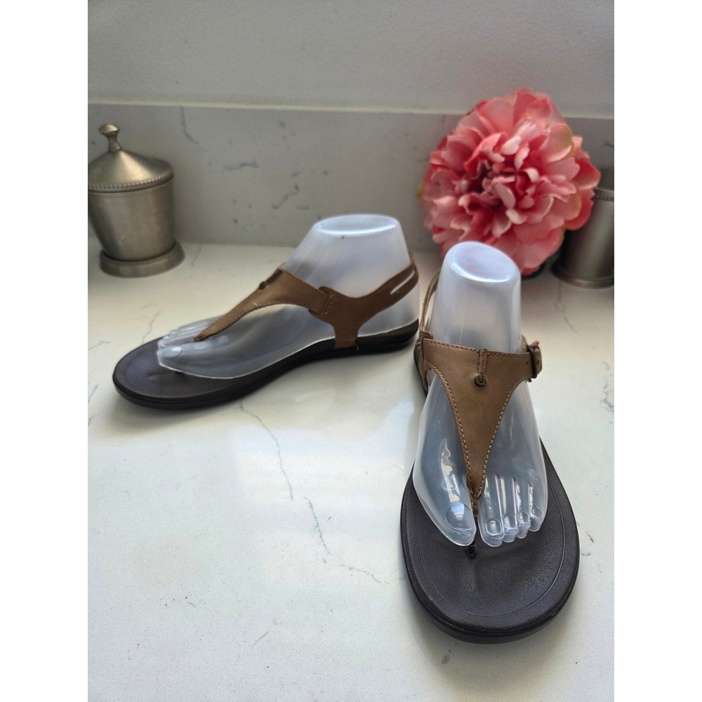 Olukai Eheu Leather Sandals Brown Tan Slingback Thong Womens 8 Beach Walking